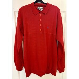 Vintage Ivanhoe Red Knit Polo Sweater Men's L Acrylic Long Sleeve 90s Preppy